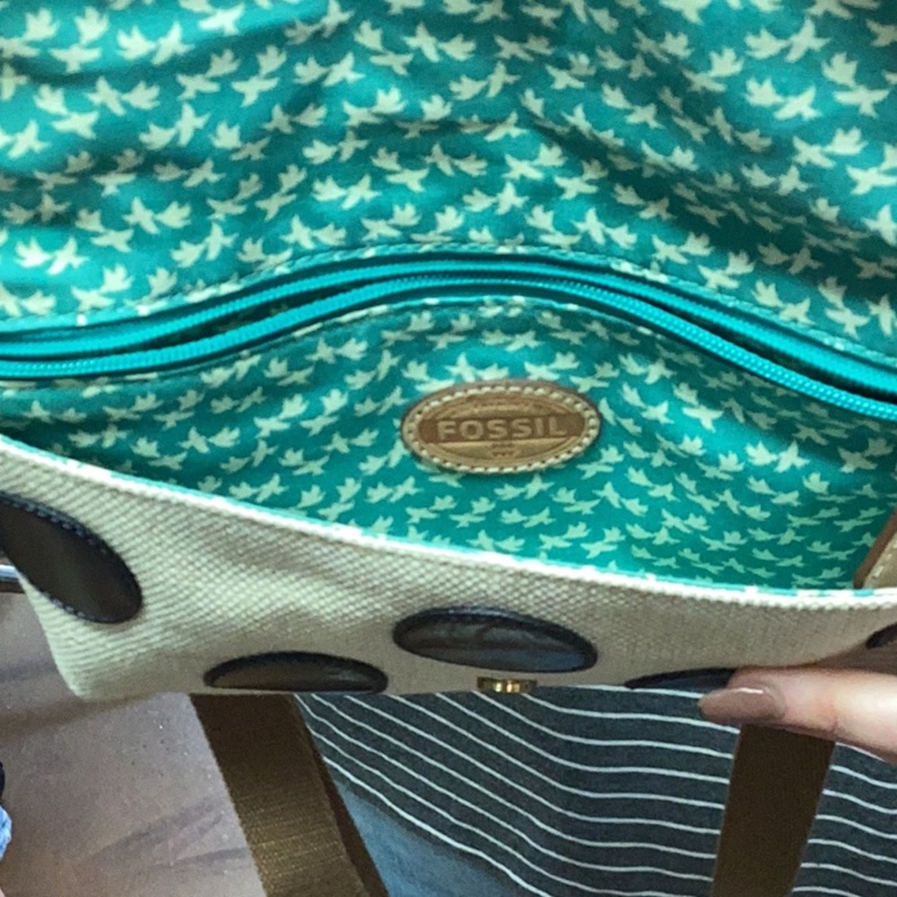 Fossil Crossbody Canvas Bag With Polkadot Design - image 2